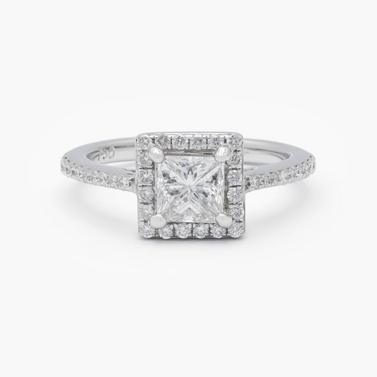 Princess Cut Halo Diamond 18ct White Gold Engagement Ring