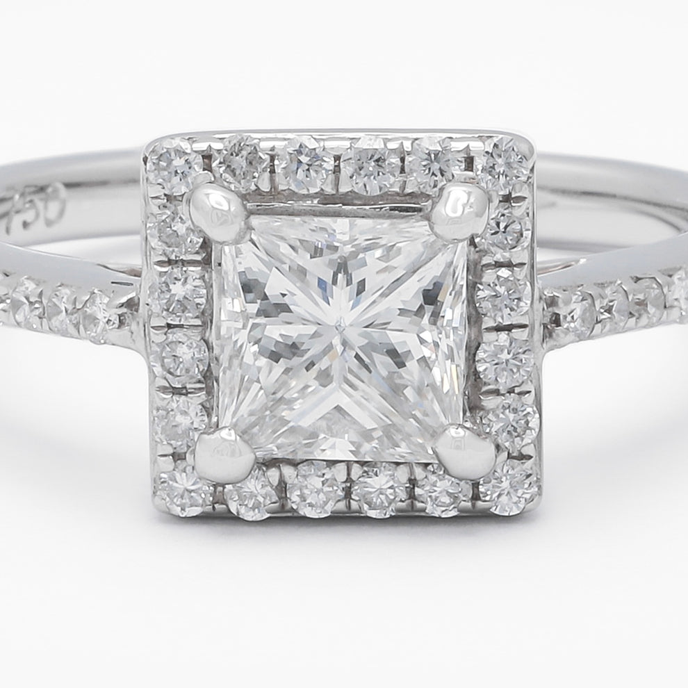 Princess Cut Halo Diamond 18ct White Gold Engagement Ring