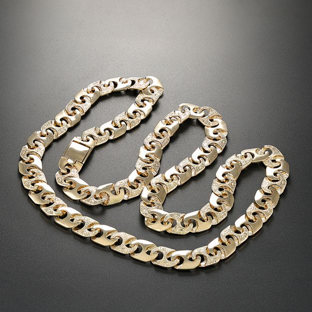 9ct Yellow Gold Heavy Patterned Mariner Chain