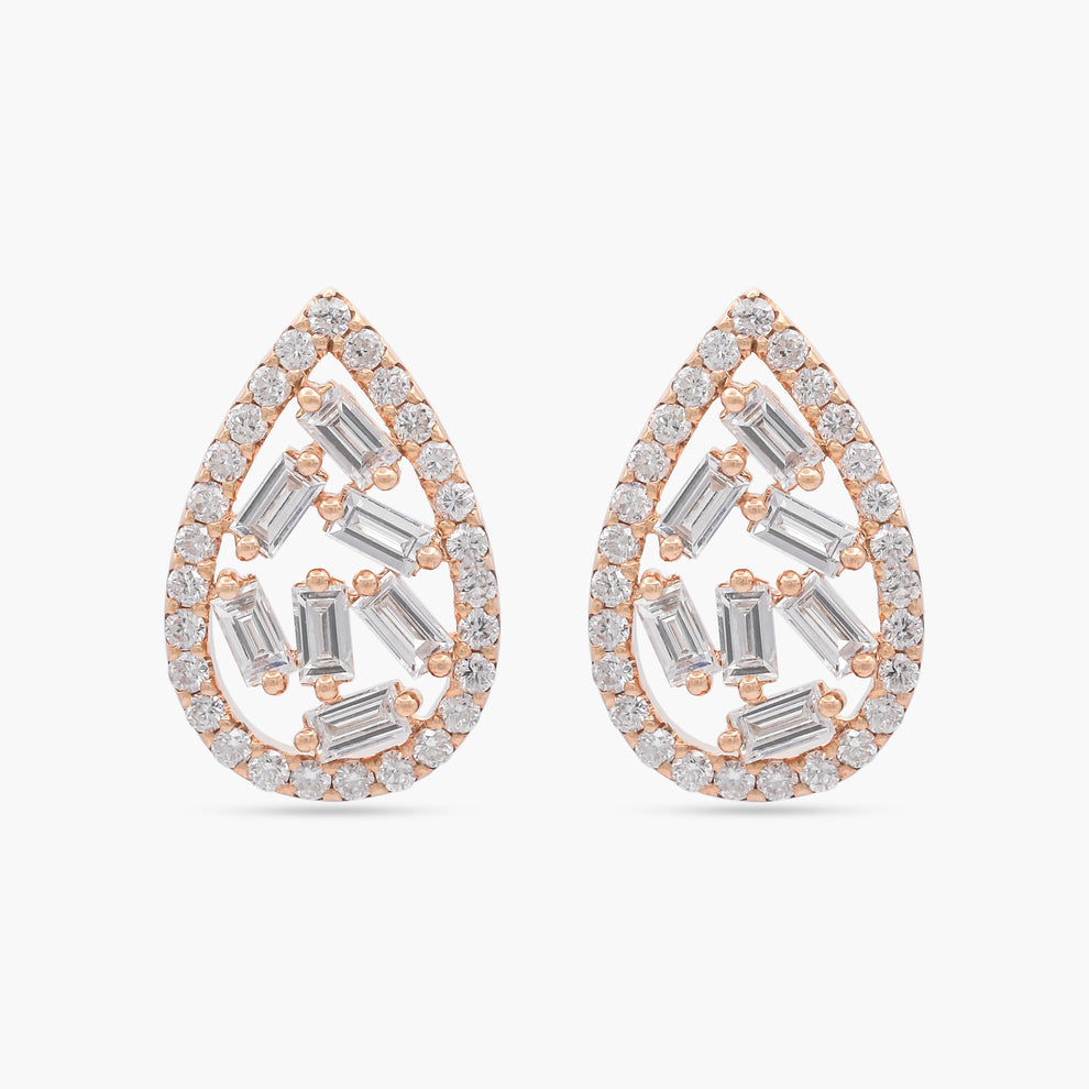 Pear Shaped Diamond 9ct Rose Gold Stud Earrings