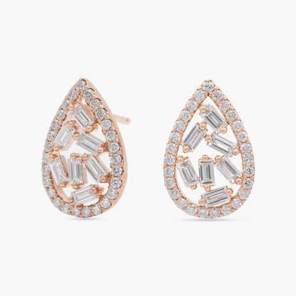 Pear Shaped Diamond 9ct Rose Gold Stud Earrings