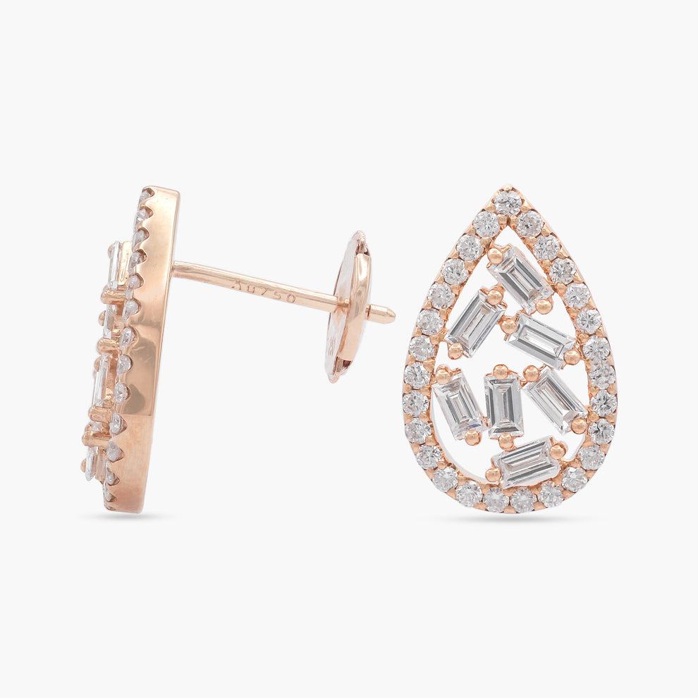 Pear Shaped Diamond 9ct Rose Gold Stud Earrings