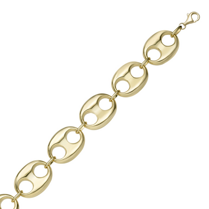 Women's Puffed Gucci Link Chain Bracelet 10K & 14K Yellow Gold - Hollow