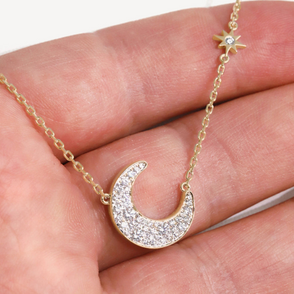 Gold Diamond Moon Necklace