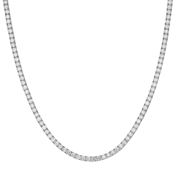 Four Prong Round-Cut Diamond Tennis Chain Necklace 14K Gold