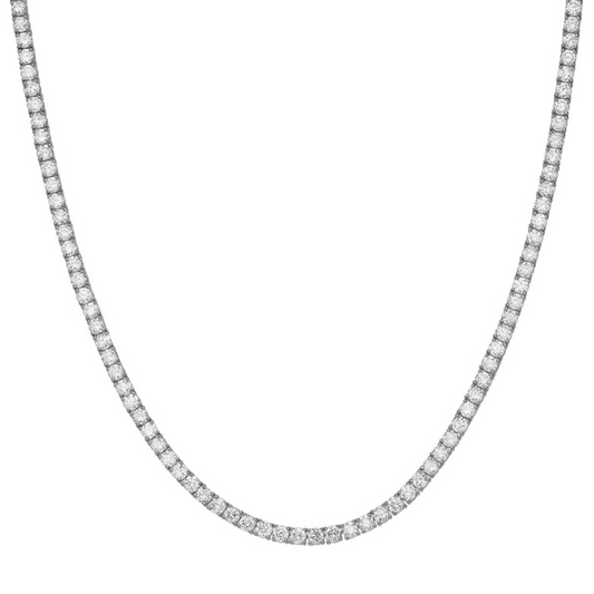 Four Prong Round-Cut Diamond Tennis Chain Necklace 14K Gold