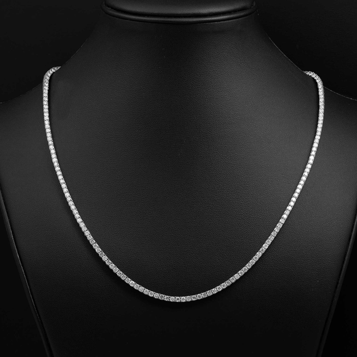 Four Prong Round-Cut Diamond Tennis Chain Necklace 14K Gold