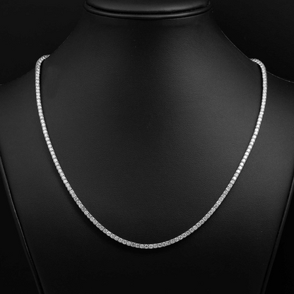 Four Prong Round-Cut Diamond Tennis Chain Necklace 14K Gold