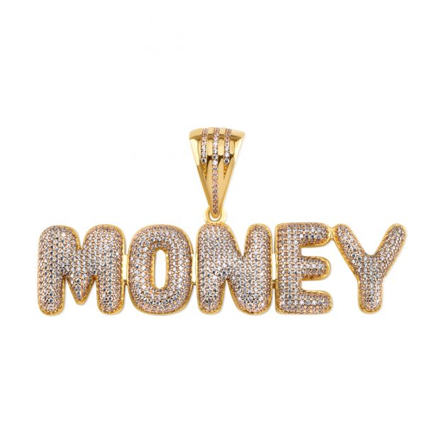 9ct Yellow Gold Iced Out 3D Bubble Letters 'Money' Pendant