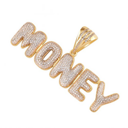 9ct Yellow Gold Iced Out 3D Bubble Letters 'Money' Pendant